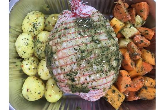 Boned and Rolled Chicken with Veg and Potatoes