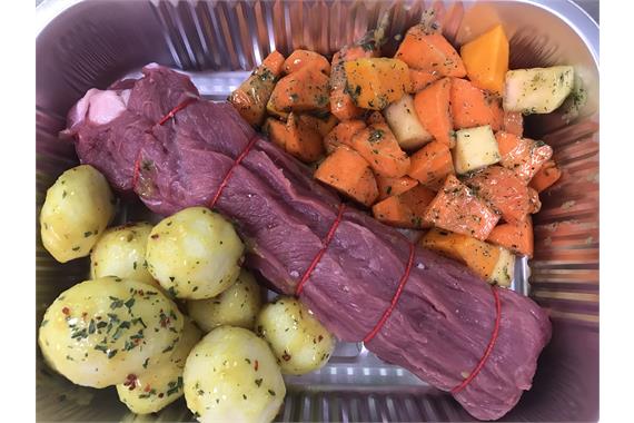 Stuffed Irish Pork Steak with Baby Potatoes and Veg 